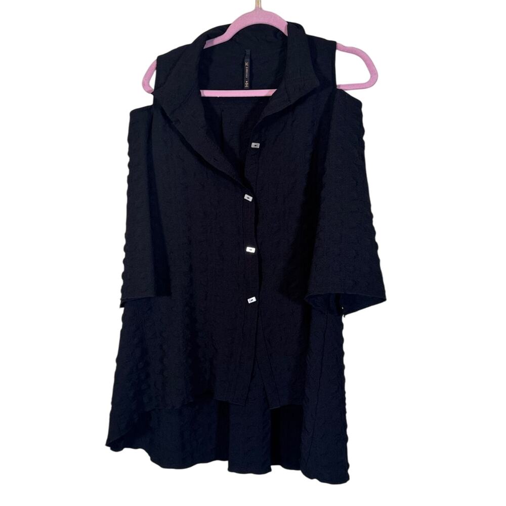 IC By Connie K Black Cold Shoulder Button Down Shirt Womens M Lagenlook Artsy